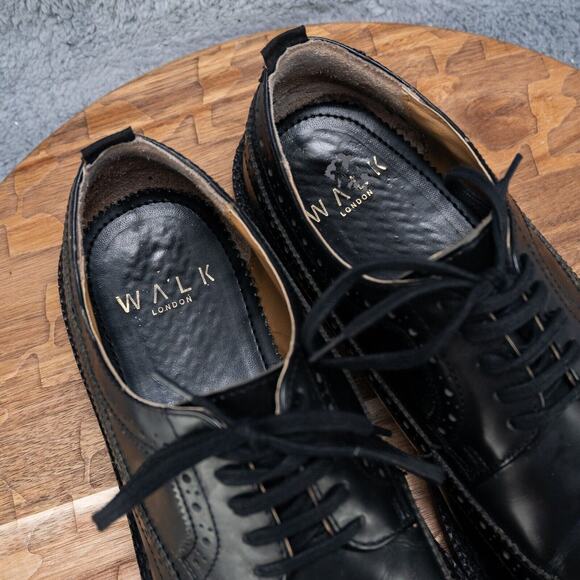 Walk London James Chunky Brogue Lace-Up Derby in Black Pebble Leather Men's 10 - Picture 6 of 8